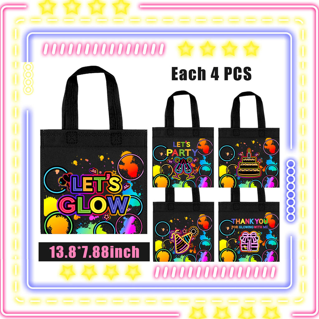 Banballon 20 Pcs Neon Party Favor Bags Glow Birthday Party Supplies Glow In The Dark Party Favor Bags Glowing With Me Goodie Bag