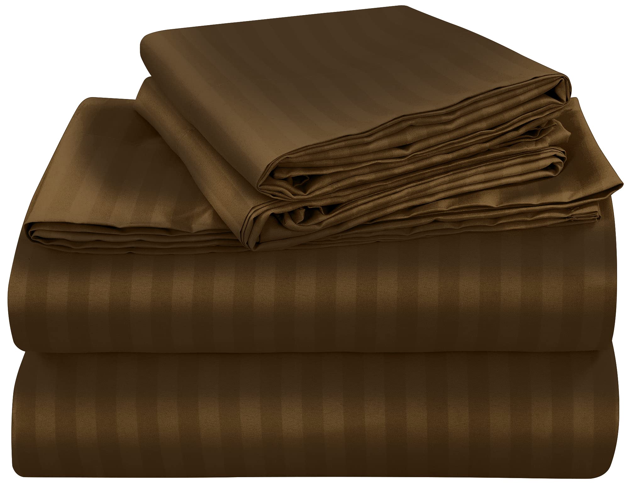 Royale Linen Striped Bed Sheet Set - Brushed Microfiber 1800 Bedding - 1 Fitted Sheet, 1 Flat Sheet, 2 Pillowcase - Wrinkle & Fa