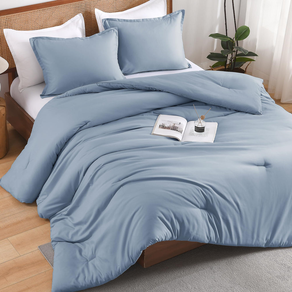 Andency Grayish Blue California King Comforter Set, 3 Pieces Cal King Lightweight Reversible Classic Soft Solid Bed Comforter, Oversized Fluffy Microfiber Bedding Set (104X96In, 2 Pillowcases)