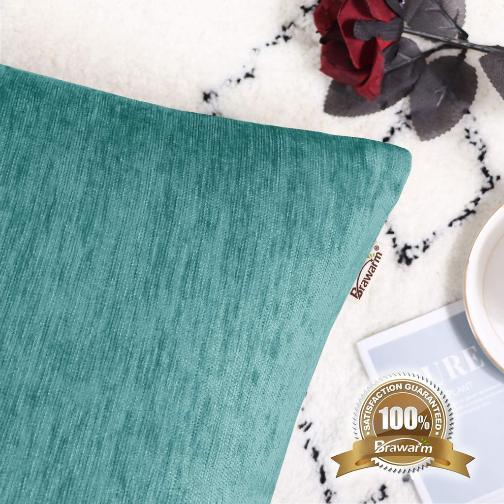 Brawarm Chenille Throw Pillow Covers 22X22 Inches - Teal Chenille Pillow Covers Pack Of 2, Solid Dyed Soft Chenille Pillow Cases