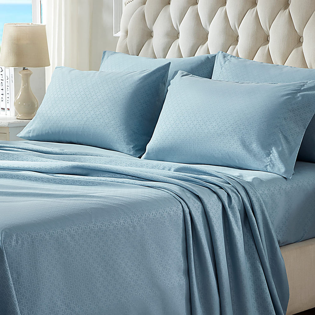 Sleep Zone Luxury Embossed Queen Sheets Set, Four-Leaf Clover Pattern Sheet & Pillowcase Sets 4 Piece - Super Soft, Wrinkle Free