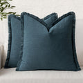 Miulee Decorative Throw Pillow Covers Neutral Linen Fringe Throw Pillows Set Of 2 Navy Blue Boho Farmhouse Cushion Covers With Tassels For Couch Sofa Bed Living Room Spring Home Decor 20X20 Inch