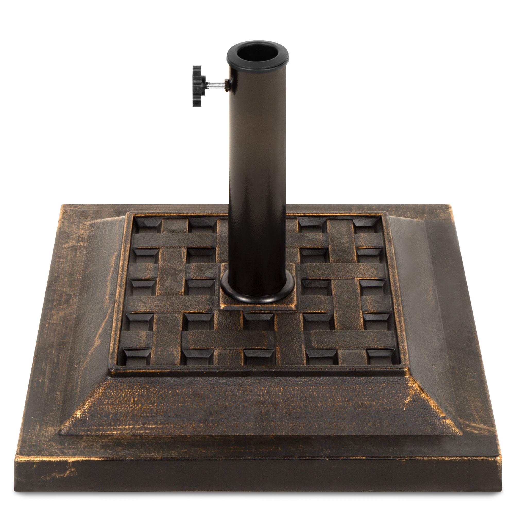 Best Choice Products 26lb Outdoor Patio Umbrella Stand Heavy-Duty Steel Square Umbrella Base w/Bronze Finish, Decorative Basket 