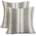 Aytipun Black Grey Pillow Covers 18X18 Set Of 2 Gray Dot Print Striped Decorative Outdoor Pillowcases Boho Rustic Farmhouse Deco