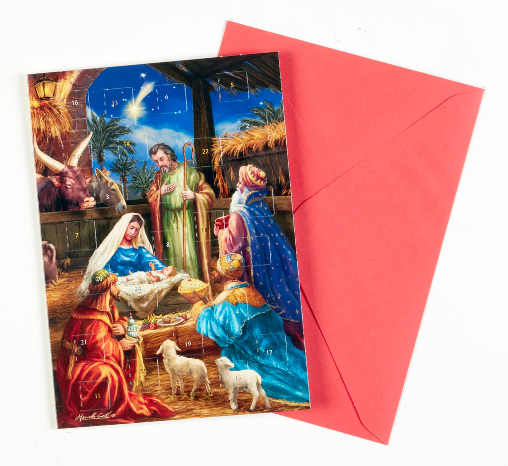 Nativity Themed Advent Calendar Greeting Cards - Assortment Of 12 Cards With Envelopes By Vermont Christmas Company - The Perfec