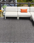 Unique Loom Collection Casual Transitional Solid Heathered Indoor/Outdoor Flatweave Area Rug (13' Square, Black/Ivory)