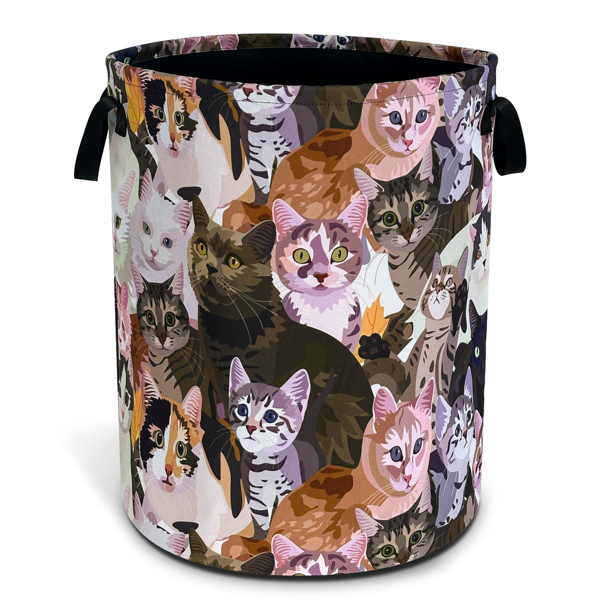 Cat Kitten Face Laundry Basket Foldable Oxford Cloth Hamper 18.9x16.5 Inch