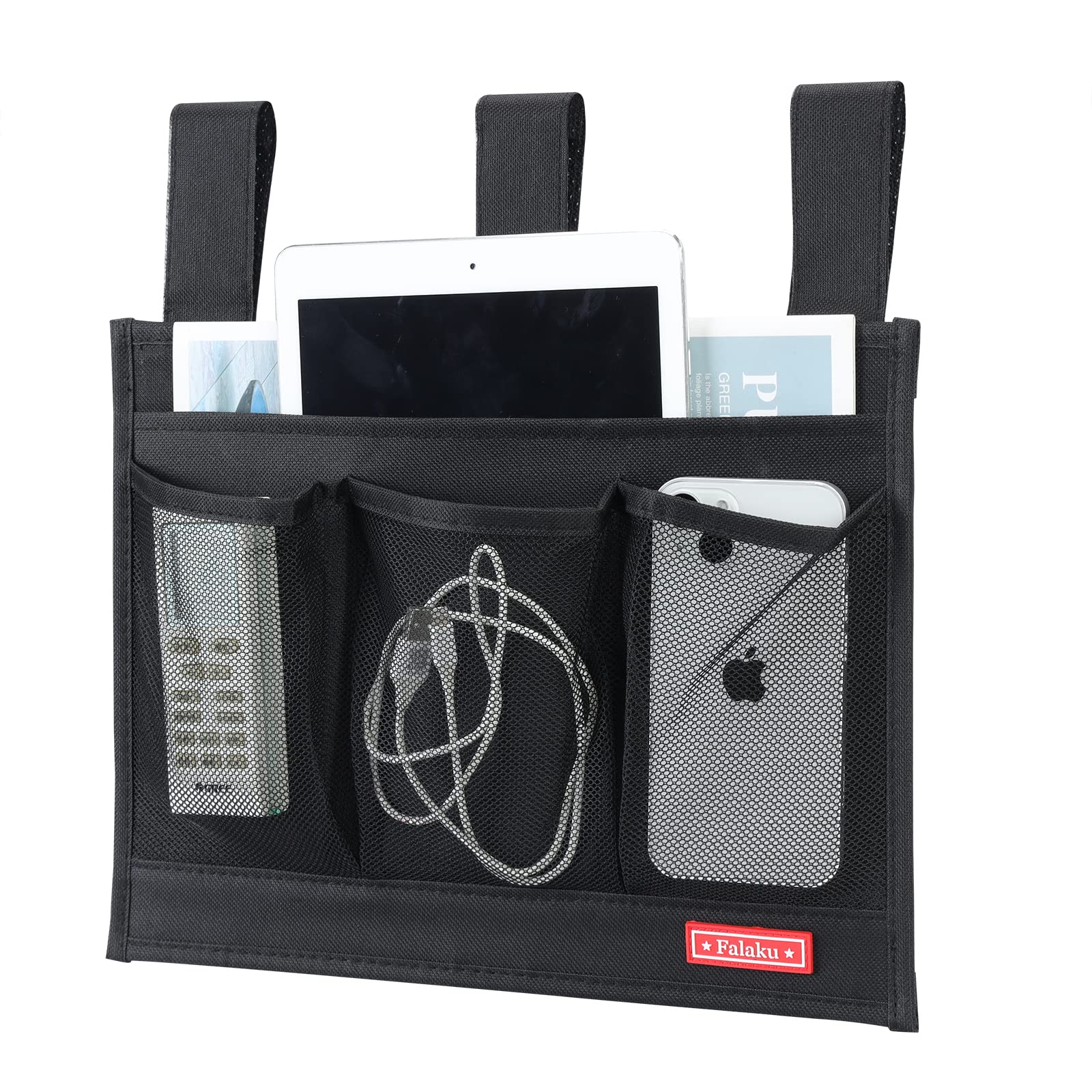 Falaku Hanging Bedside Caddy,Bedside Organizer Caddy for Bed Rails(4 Pockets-Black)