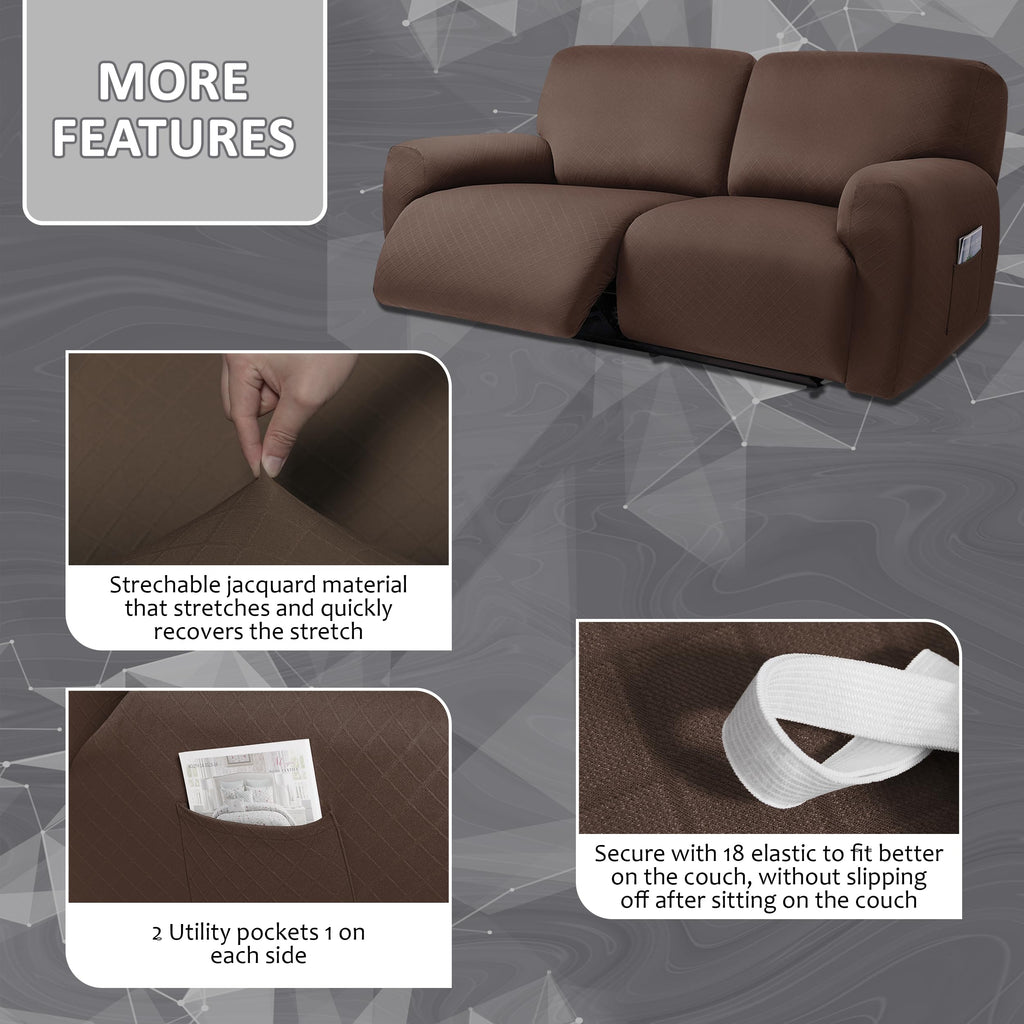 ULTICOR Reclining 2 Seater Sofa Slipcover, Jacquard, Extra Wide 75"-100", Chocolate