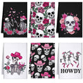 Bencailor 6 Pcs Christmas Skull Kitchen Towels Gothic Spooky Christmas Dish Hand Towels Skeleton Pink Red Rose Tea Washcloth for