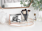 Kate And Laurel Mendel 14 Inch Round Tray With Decorative Metal Rim, White And Rose Gold