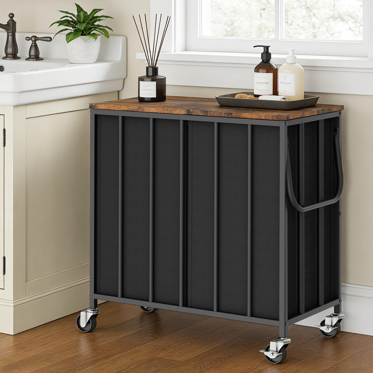120L Laundry Hamper with Lid, Rolling Laundry Basket with Dual Liner Bags