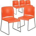 5 Pk. 880 lb. Capacity Orange Full Back Contoured Stack Chair with Sled Base