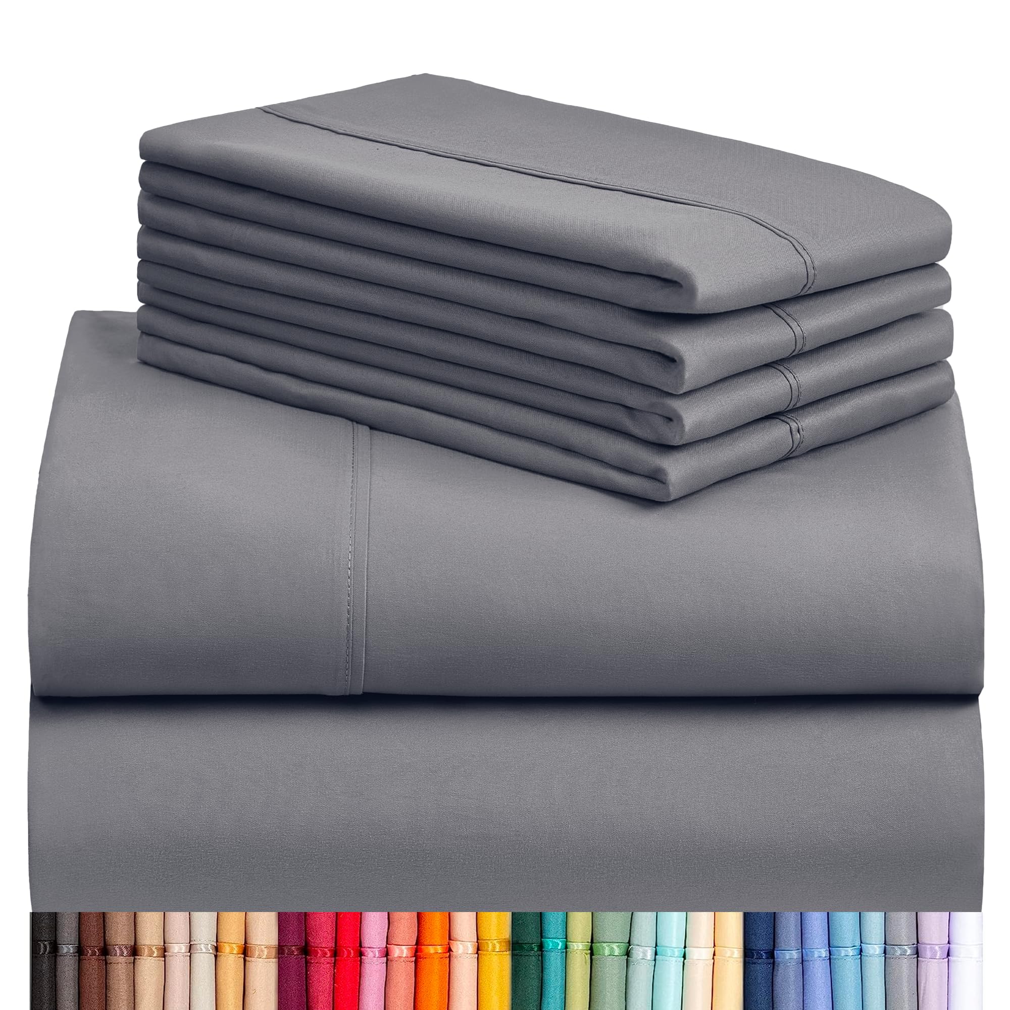Luxclub 6 Pc Full Size Sheet Set Bed Sheets Deep Pockets 18' Wrinkle Free Cooling Sheets Machine Washable Hotel Bedding Silky S