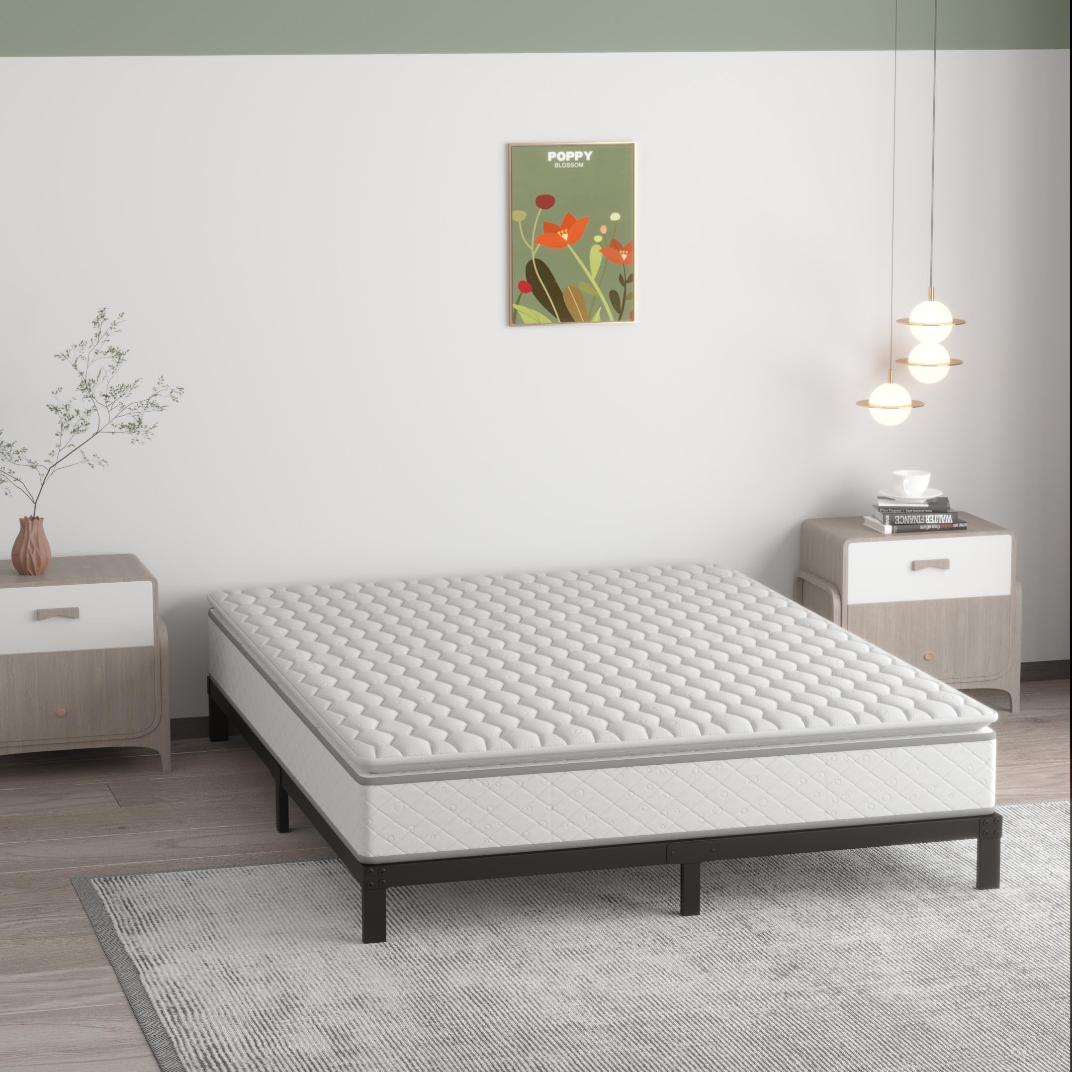 Upcanso 7 Inch Full Metal Bed Frame, Low Profile, Heavy Duty Support, Easy Assembly, Black, No Box Spring Needed