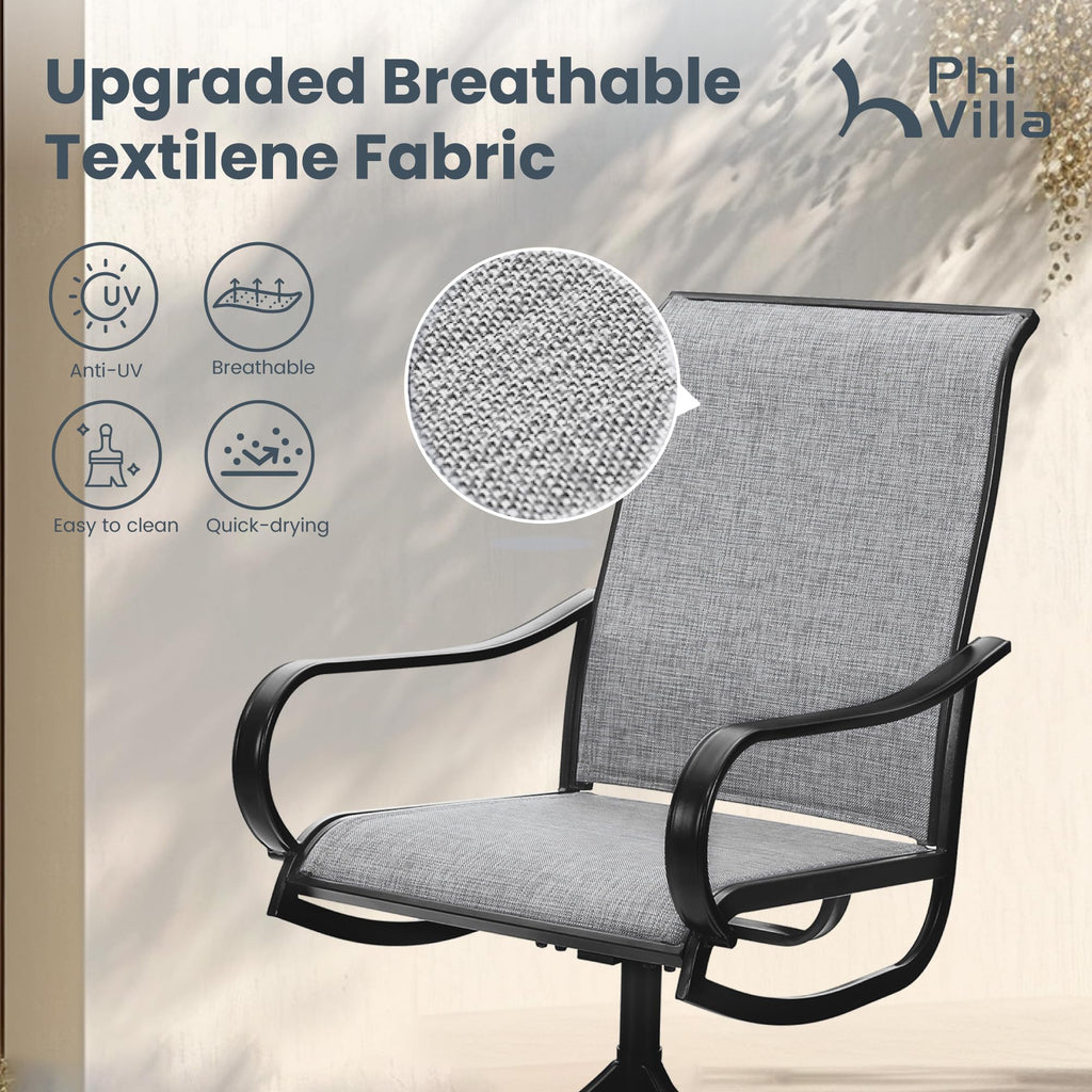 Phi Villa Patio Swivel Dining Chairs Set Of 6, Outdoor Chair With Textilene Mesh Fabric & Black Metal Frame For All Weather Outdoor Lawn Garden Poolside (Gray)