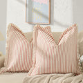 Zwjd Throw Christmas Pillow Covers 26X26 Set Of 2 Striped Pillow Covers With Fringe Chic Cotton Decorative Pillows Square Cushio