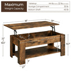 Yaheetech Vintage Coffee Table, Lift Top Coffee Table With Large Hidden Storage Shelf, Lift Tabletop Dining Table For Living Room, Home Small Space, 38.6In, Rustic Brown