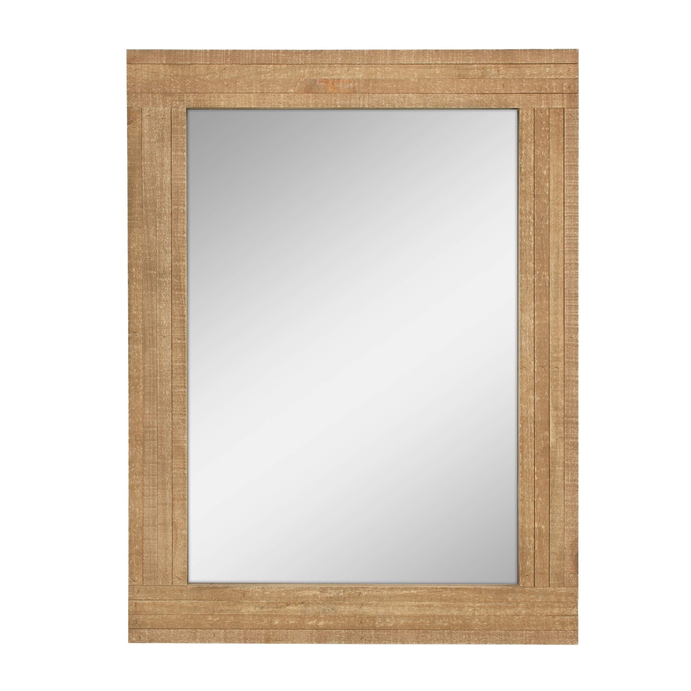 Stonebriar 24 x 18 Rectangle Natural Wood Frame Wall Mirror with Attached Hanging Brackets, Decorative Country Rustic Decor for 