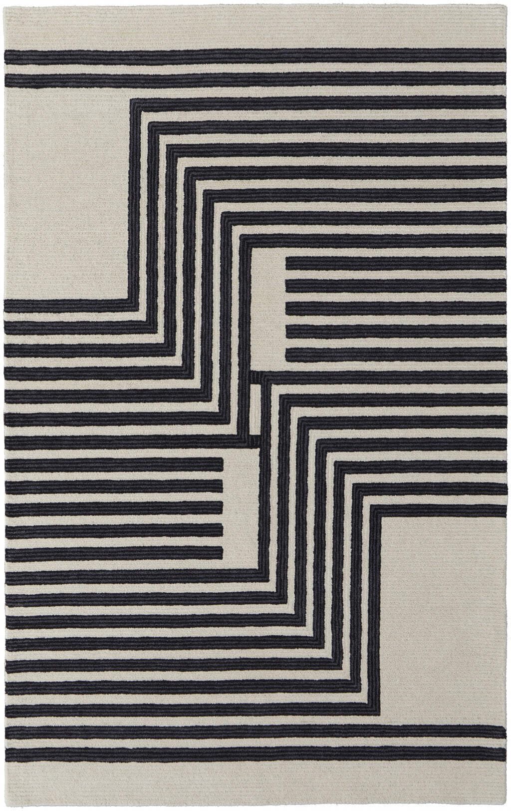 HomeRoots 514382 9 x 12 ft. Gray Ivory & Black Wool Abstract Hand Tufted Handmade Rectangle Area Rug