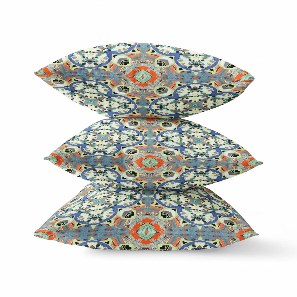 HomeRoots Blue Cream Orange Blue Cream Cloverleaf Boho Suede Throw Pillow