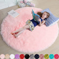 Amdrebio Pink Round Area Rugs for Girls Room, 7x7 Rug, Large Cute Circle Rug for Bedroom, Big Indoor Furry Carpet for Living Roo