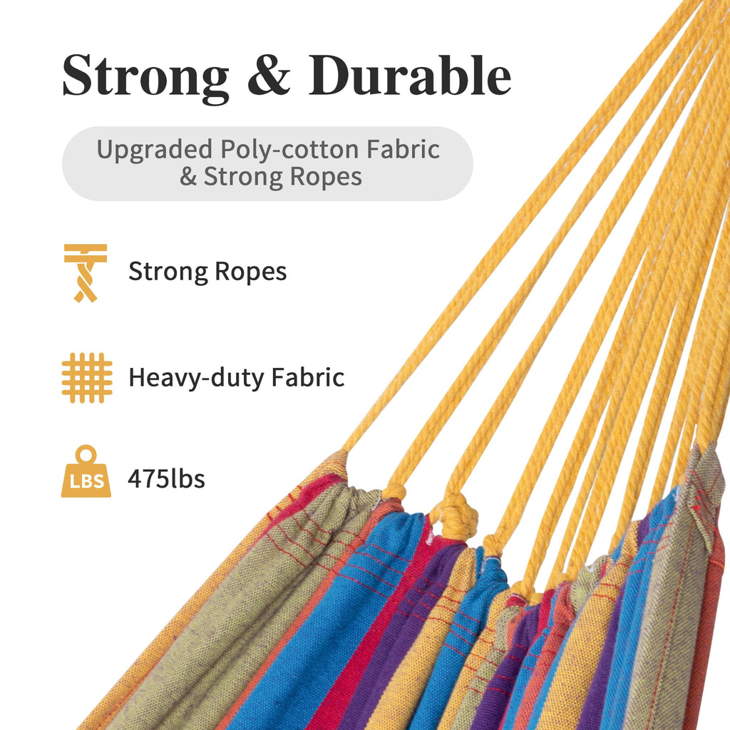 Suncreat Outdoor Double Hammock, Portable Tree Colorful Hammock, Colorful Stripes