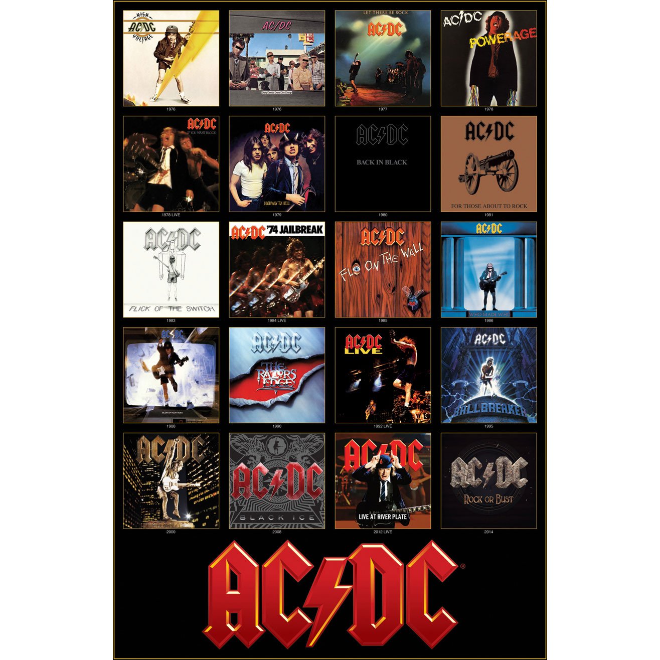 AC/DC Discography Poster 24 x 36in