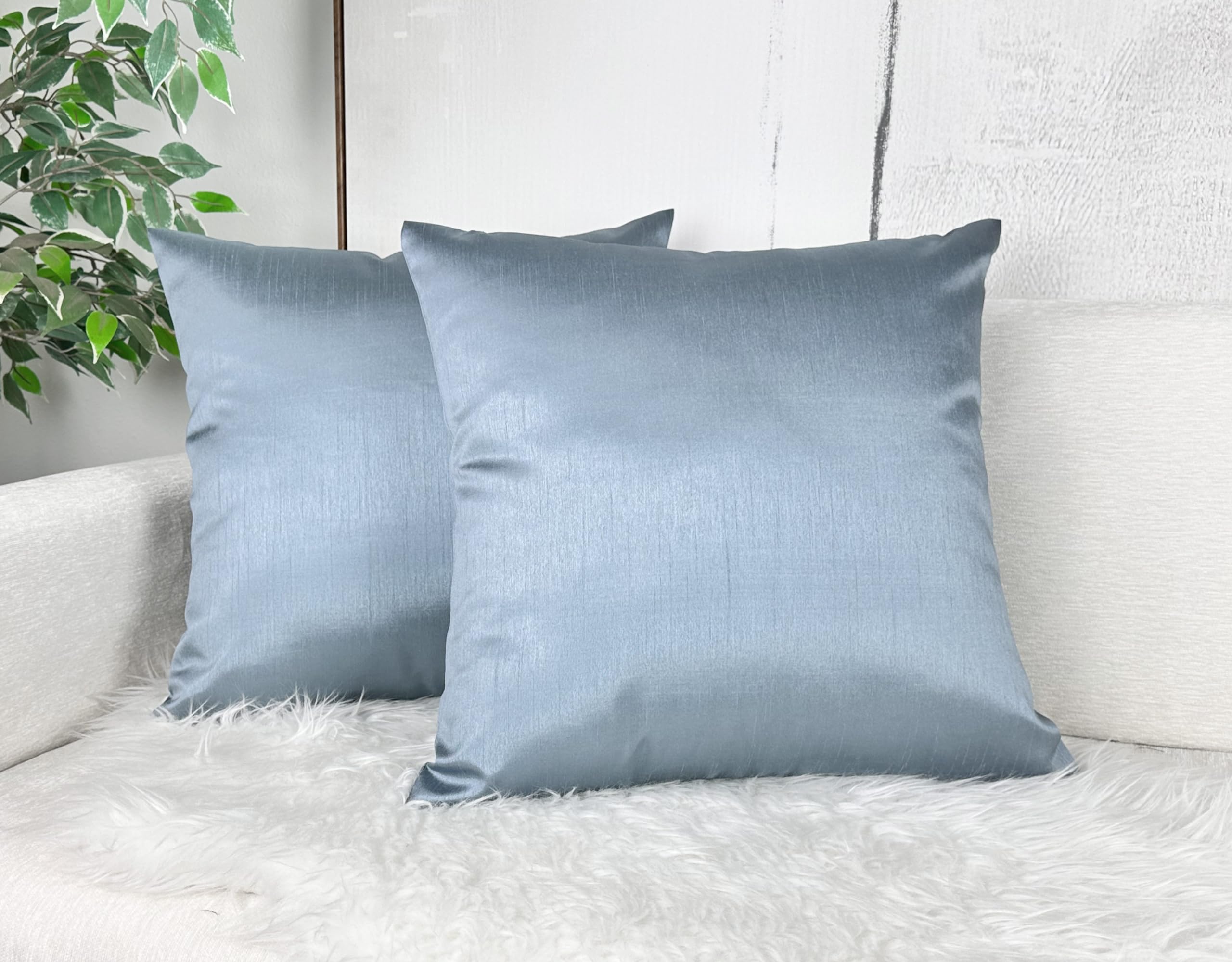 Aiking Home 24X24 Inches Faux Silk Square European Shams, Zipper Closure, Slate (Set Of 2)