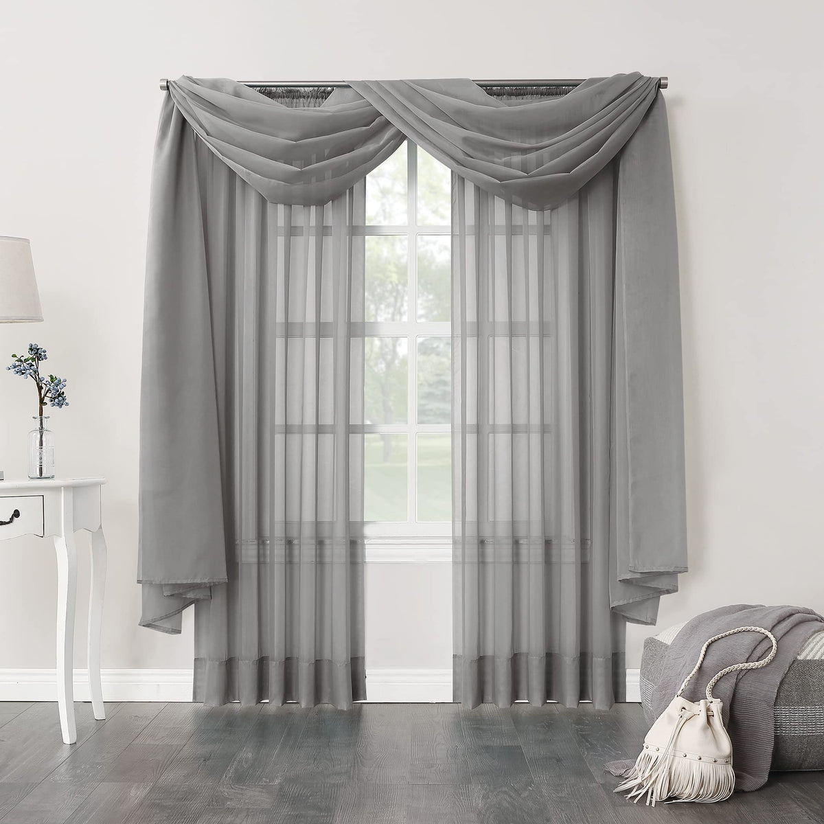 No. 918 53566 Emily Sheer Voile Rod Pocket Curtain Panel, 59'' X 63'', Charcoal (Single Panel Only)