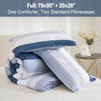 Litanika Full Comforter Set Mineral Blue - 3 Pieces Lightweight Fluffy Bedding Comforter Sets, All Season Down Alternative Comfo