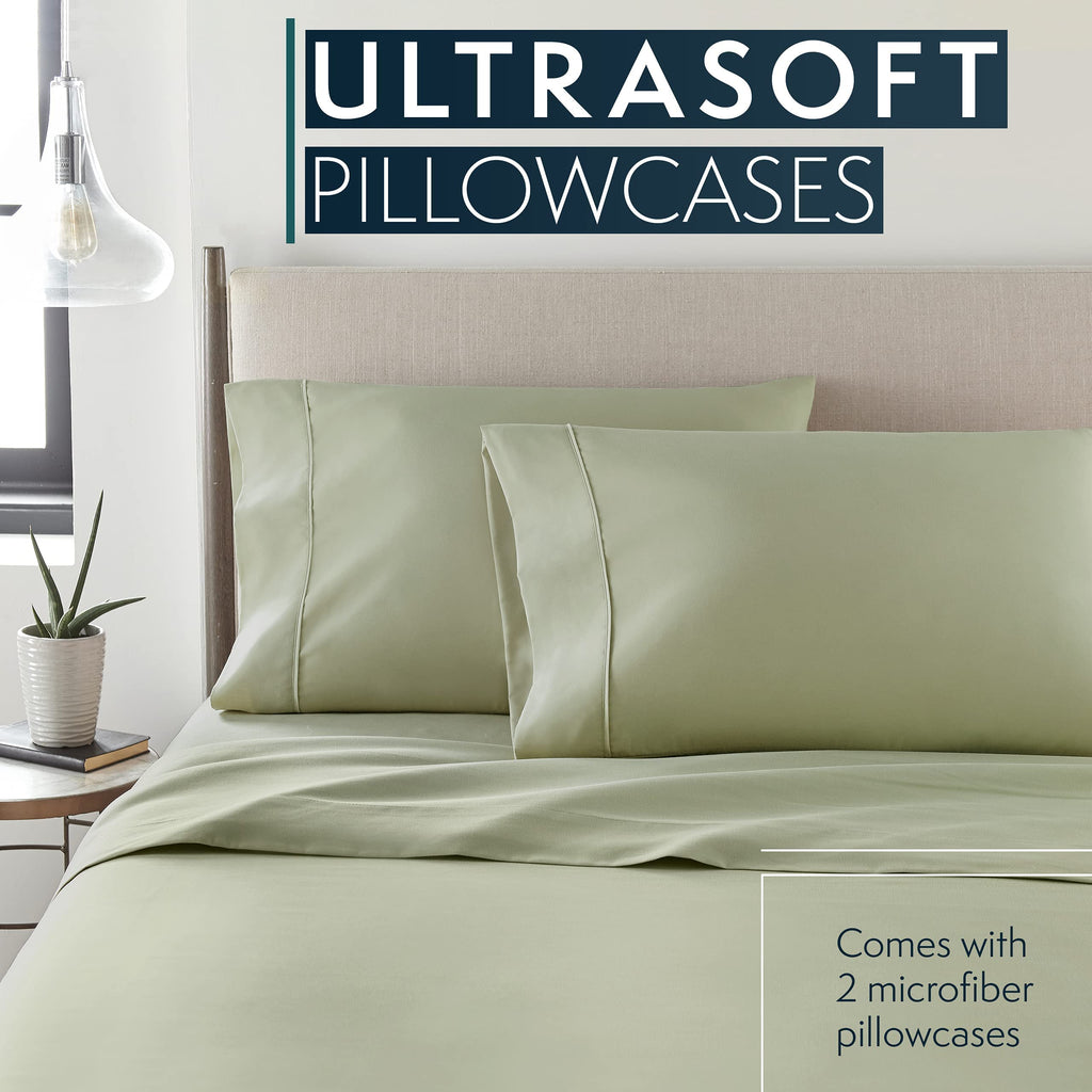 Hc Collection King Pillow Cases Set Of 2- Microfiber, Extra Soft Pillowcases - Easy Care & Machine Washable - Sage