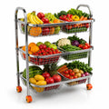Mikanix Stainless Steel Kitchen Storage Trolley With Wheels | Multipurpose Rolling Basket Organizer Rack For Fruits & Vegetables
