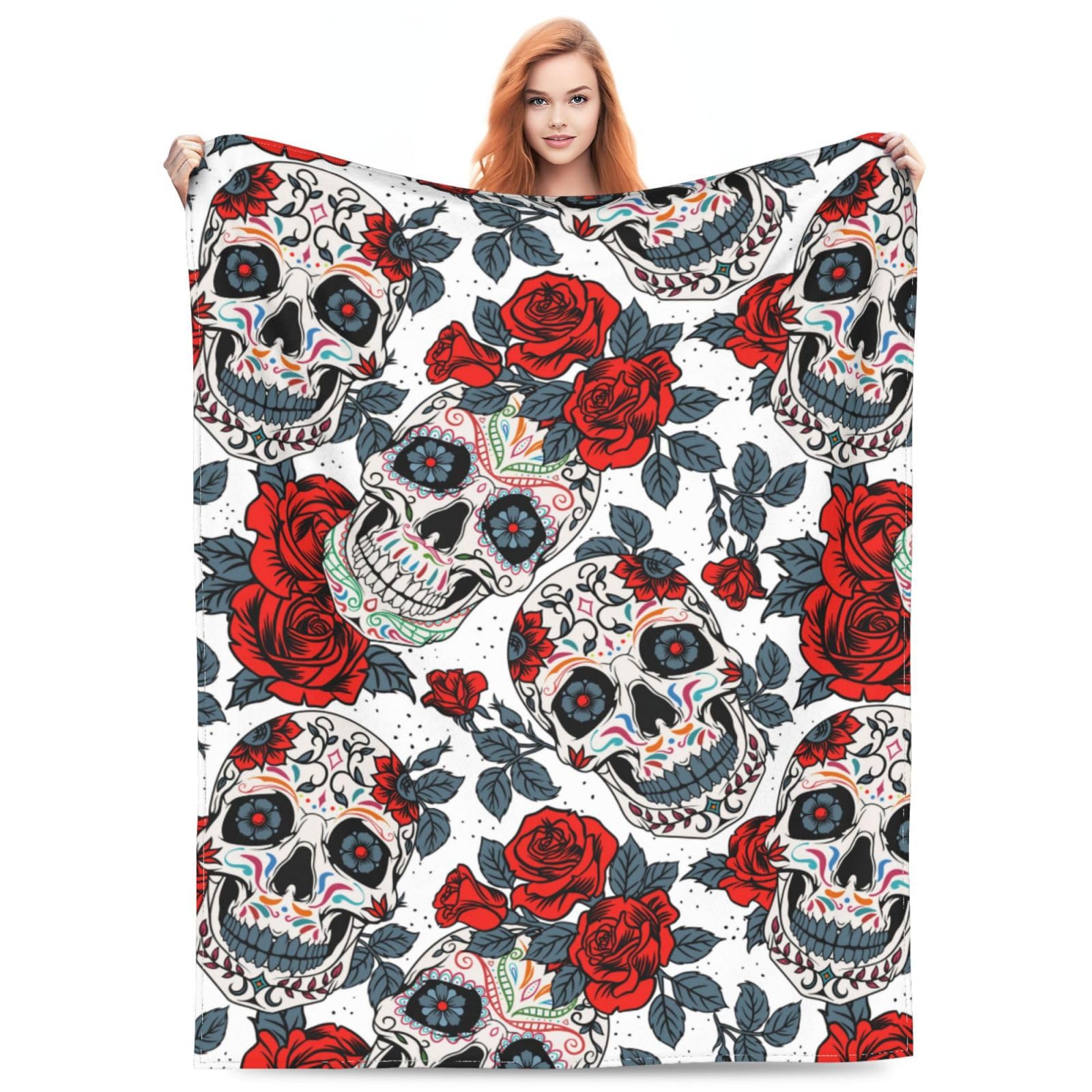 Docsckus Ultra-Soft Microfiber Throw Blanket 330 Gsm Fuzzy Fleece Blanket For Adults Kids Gift Couch, Sofa, Bed Skull Rose 50'X