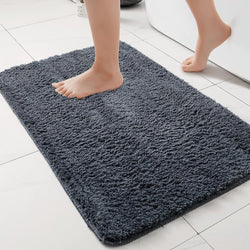 LUCRE Rectangular Bathroom Door Mats, Anti Slip, Water Soak, Size 40X60 Cm, (Grey) Pack of 1, Microfiber