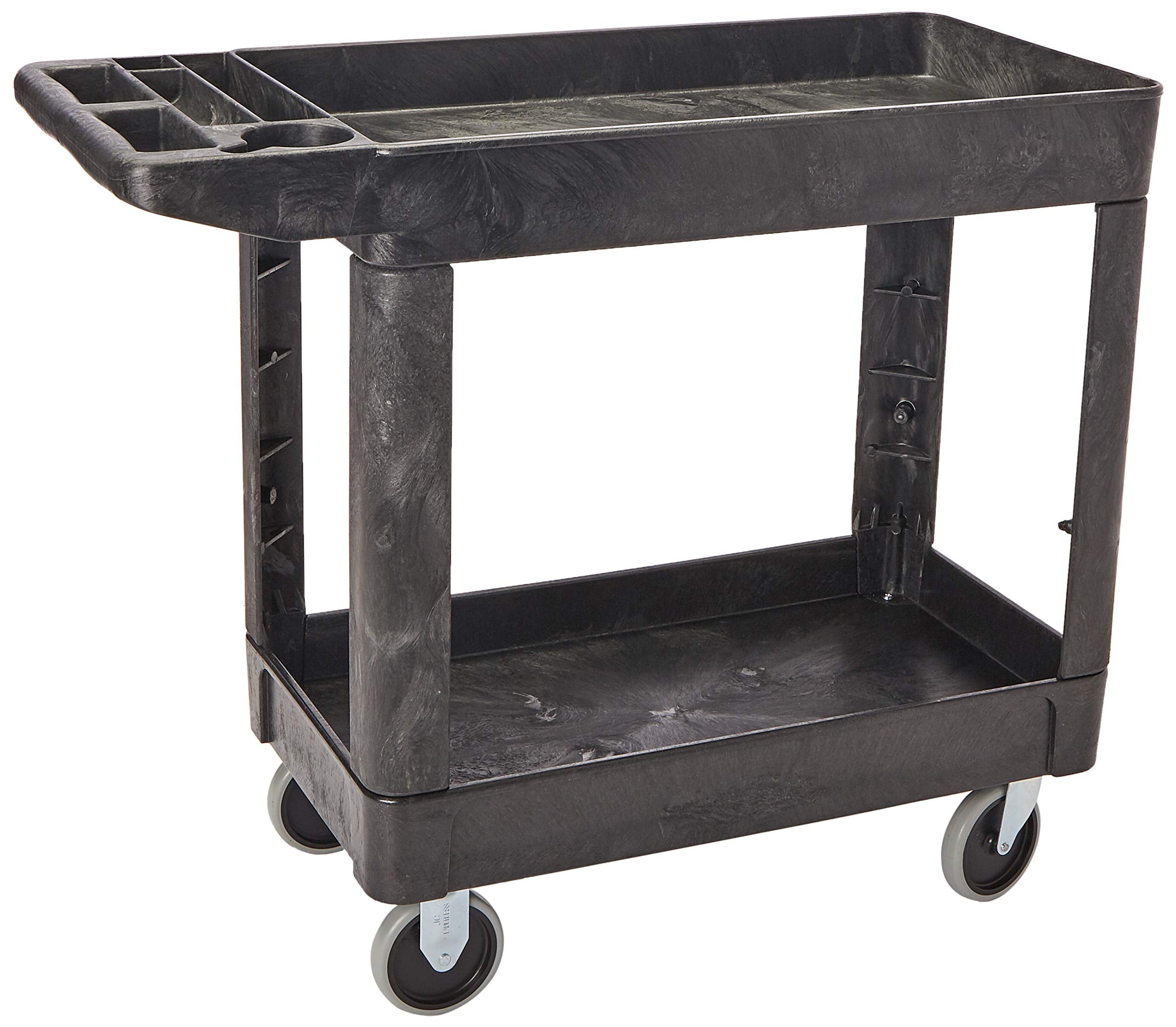Rubbermaid Commercial Products 2-Shelf Utility/Service Cart, Small, Lipped Shelves, Storage Handle, 500 lbs. Capacity, for Wareh