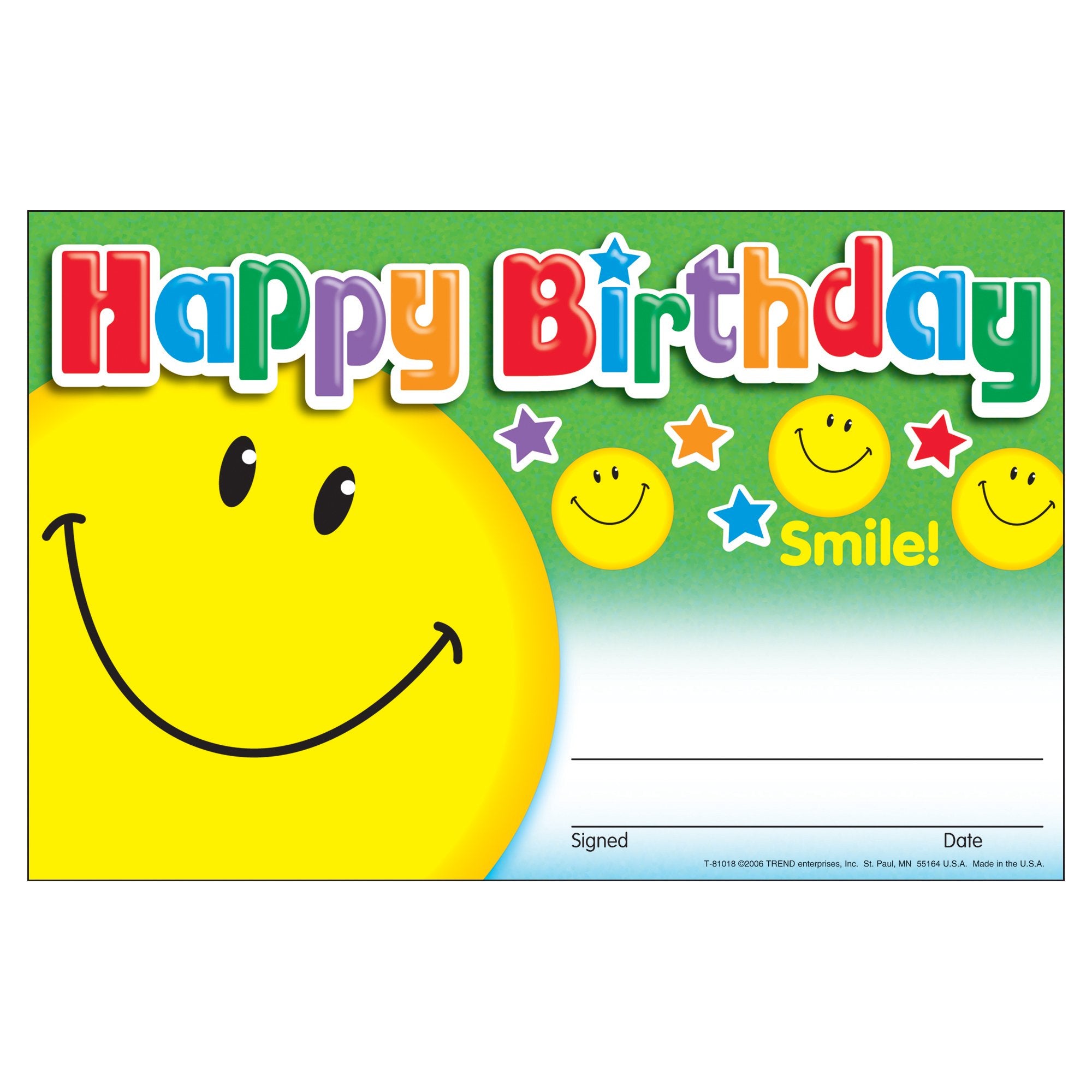 Trend Enterprises, Inc. Happy Birthday Smile Recognition Awards, 30 Ct