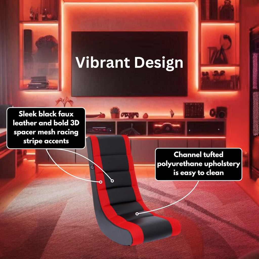 The Crew Furniture Classic Video Rocker Gaming Chair, Kids/Teens, PU Faux Leather & Mesh, Black/Red, Model 512060