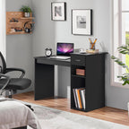 Yaheetech Home Office Computer Desk With Storage Drawer And Monitor Stand, Wooden Pc Laptop Desk, Modern Simple Style Computer Workstation Study Writing Desk, Black