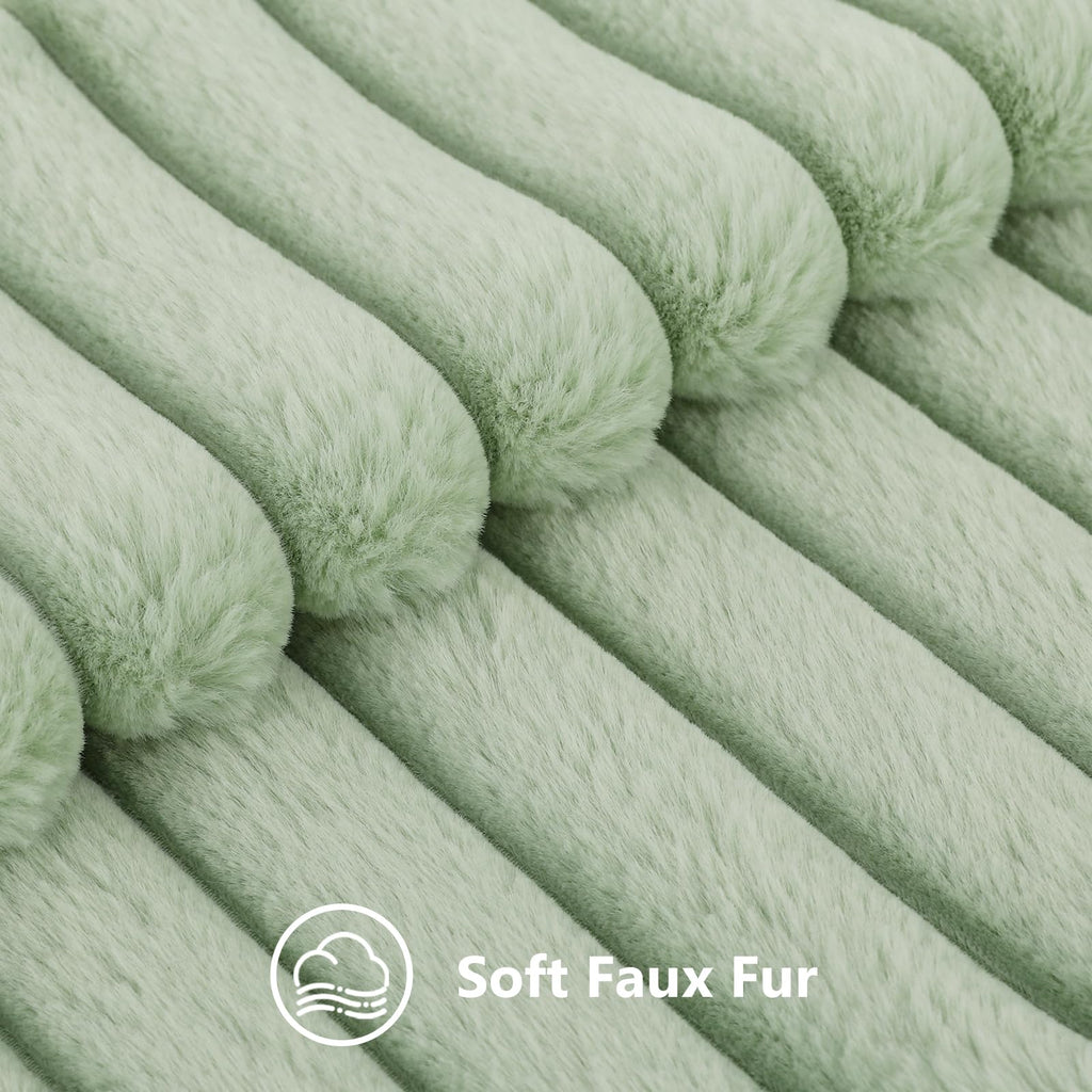 Decoruhome Faux Fur Spring Throw Pillow Covers 16X16 Set Of 2, Decorative Soft Plush Striped Couch Pillow Covers With Velvet Back For Sofa, Bed, Living Room, Sage Green