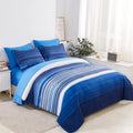 Kakijumn 7 Piece Bed In A Bag Stripe Comforter Set Full Size, White And Blue Patchwork Striped Comforter And Sheet Set, All Seas
