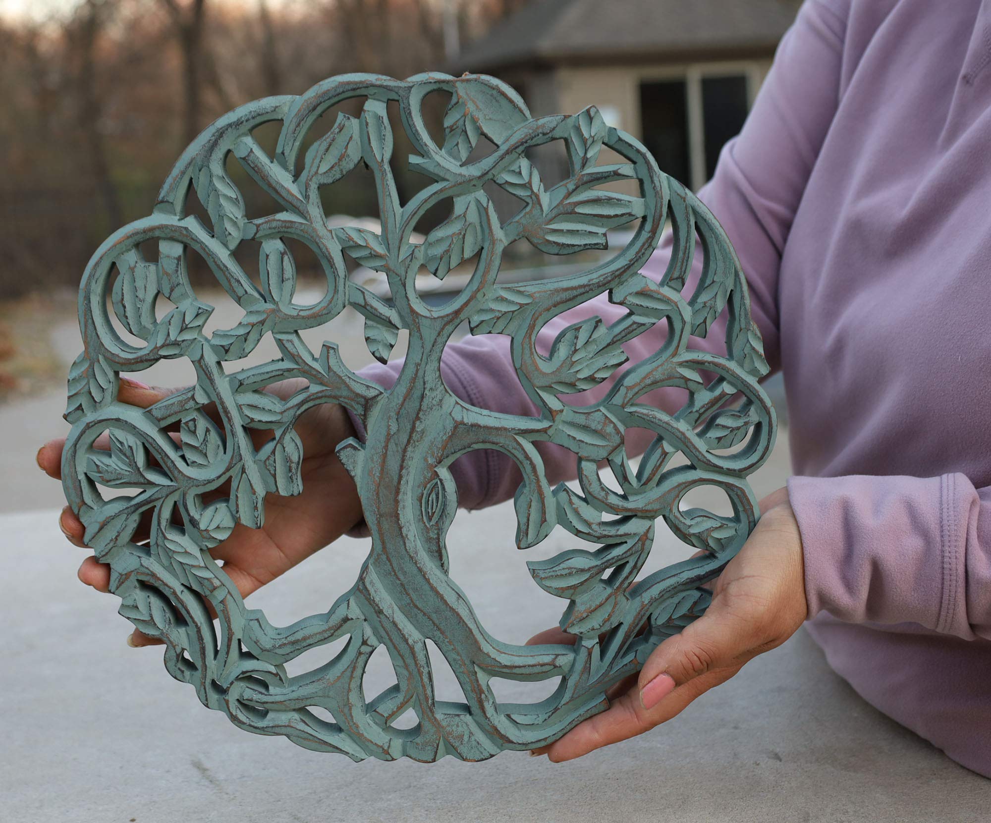 DharmaObjects Handcrafted Wooden Celtic Tree Of Life Wall Decor Hanging Art (Turquoise)