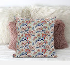 HomeRoots Light Blue Red 16' Red Indigo Roses Zippered Suede Throw Pillow