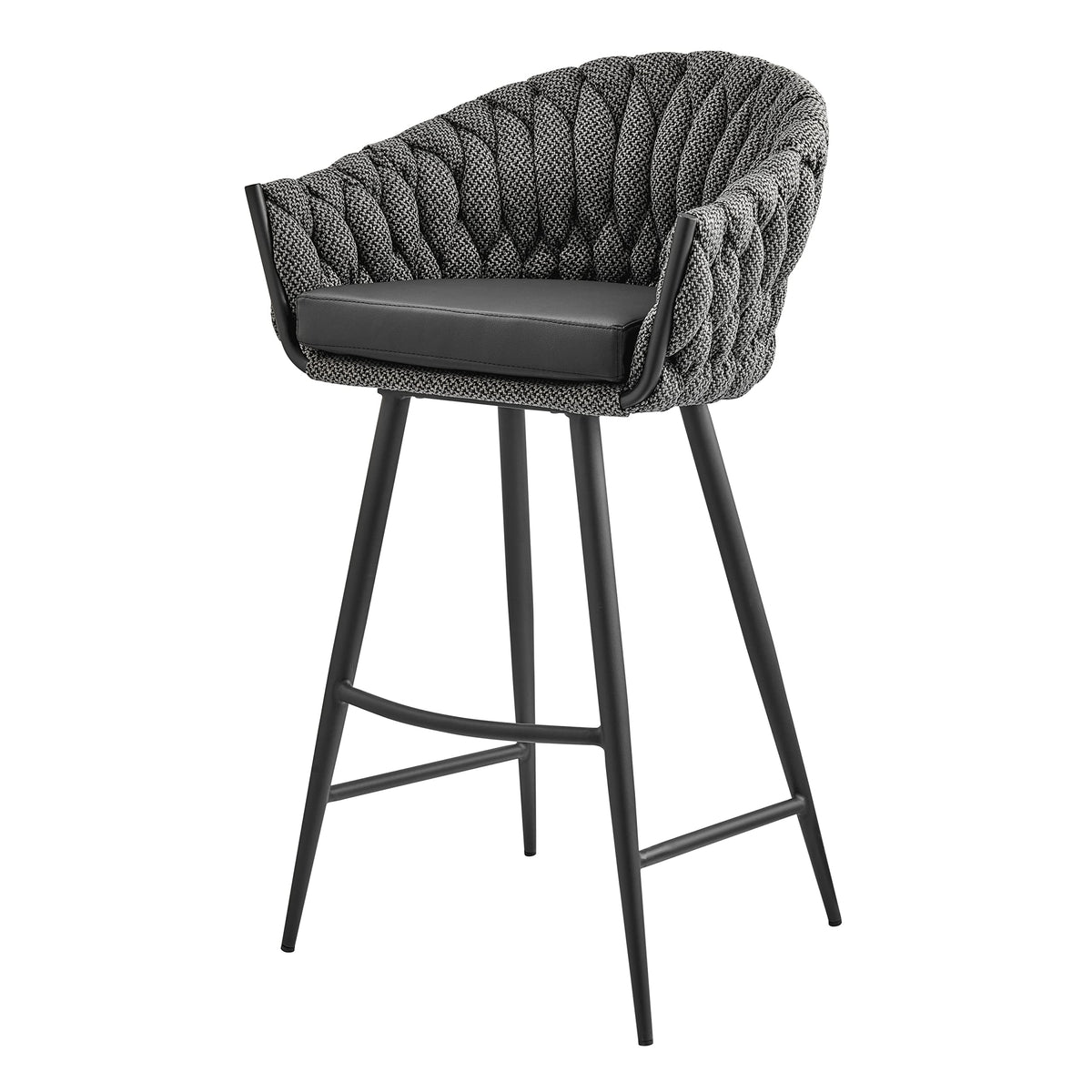 Npd Furniture And More Fabian Fabric/Pu Bar Stool W/Arms, Fairfax Black/Black