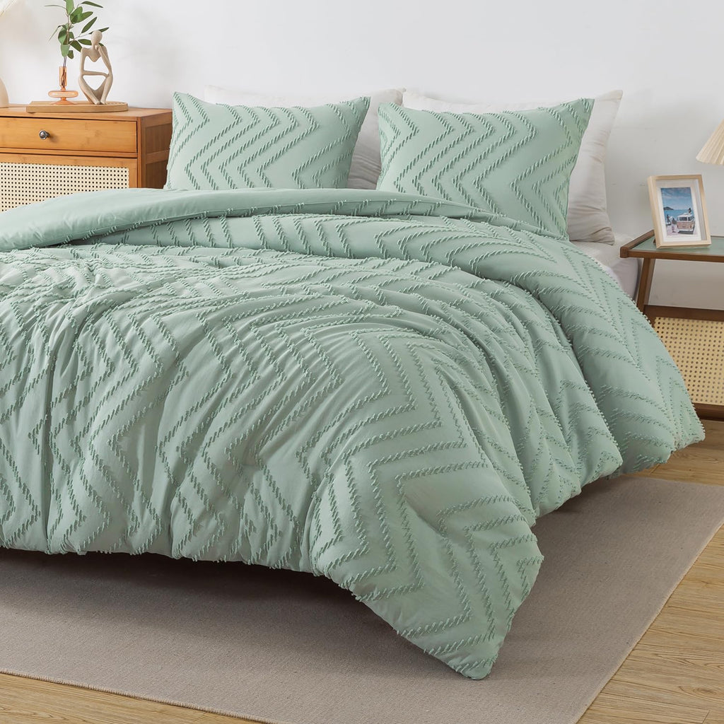 Andency Sage Green Comforter Set Queen, Boho Soft Fluffy Warm Lightweight Bedding Comforter Sets For Queen Bed, 3 Pieces Light G