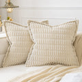 Miulee Cream White Corduroy Decorative Throw Pillow Covers Pack Of 2 Soft Striped Pillows Pillowcases With Broad Edge Modern Christmas Winter Cute Boho Home Decor For Couch Sofa Bed 18X18 Inch