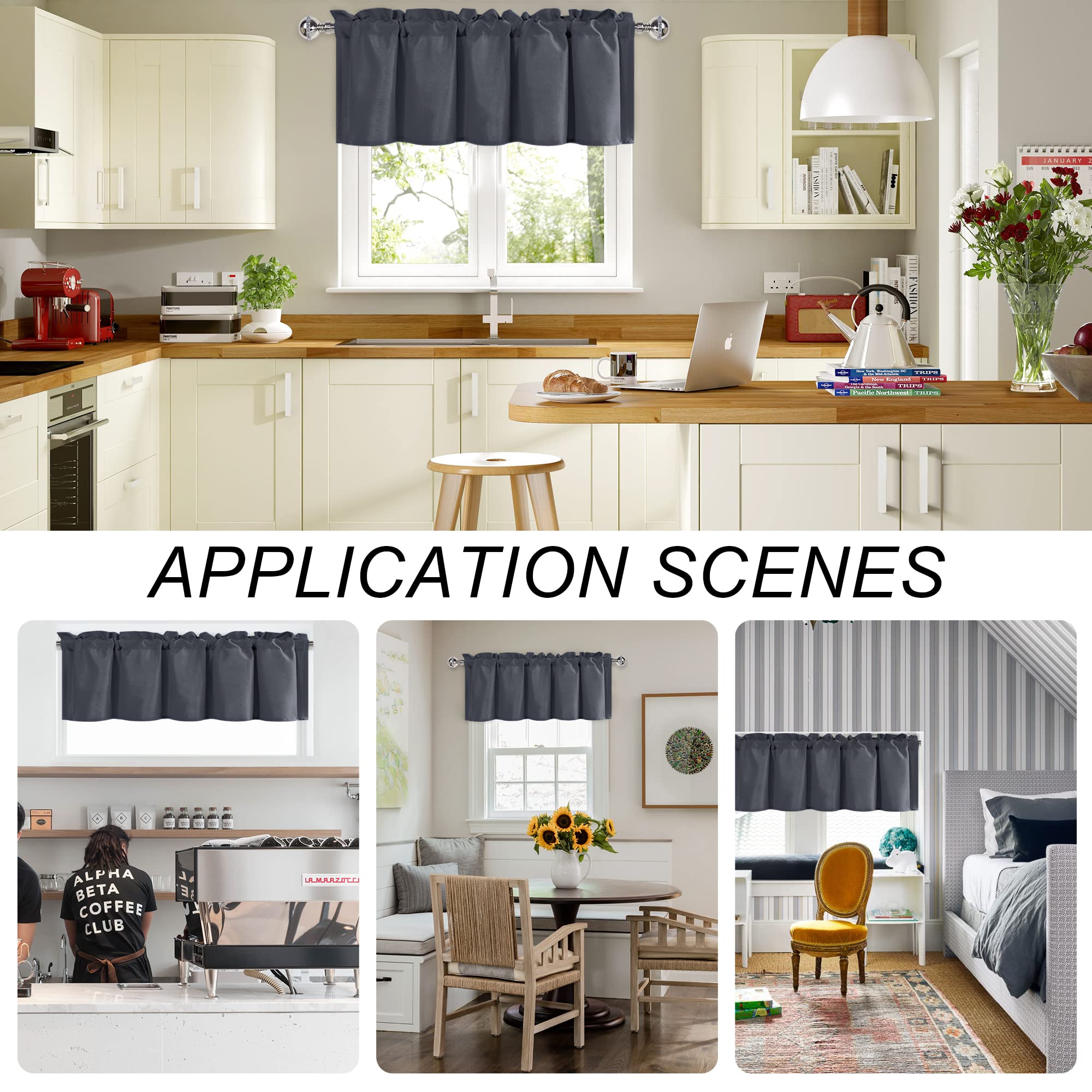 Dwcn Fall Valance Curtains For Kitchen Windows, Solid Short Topper For Basement, Room Darkening Curtain Valance, Rod Pocket Bath