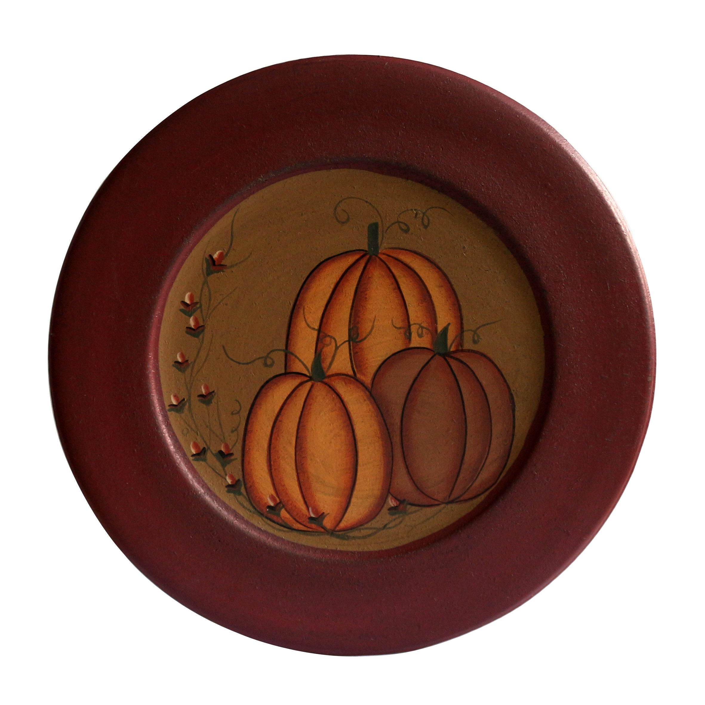 CVHOMEDECO. Primitive Antique Pumpkin Painted Wood Decorative Plate Halloween Display Wooden Plate Home D  cor Art, 9-3/4 Inch