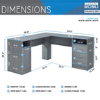 Techni Mobili Functional L-Shaped Computer Desk With Storage, L Is ?59.5" Wide X 59.5" Long, Grey