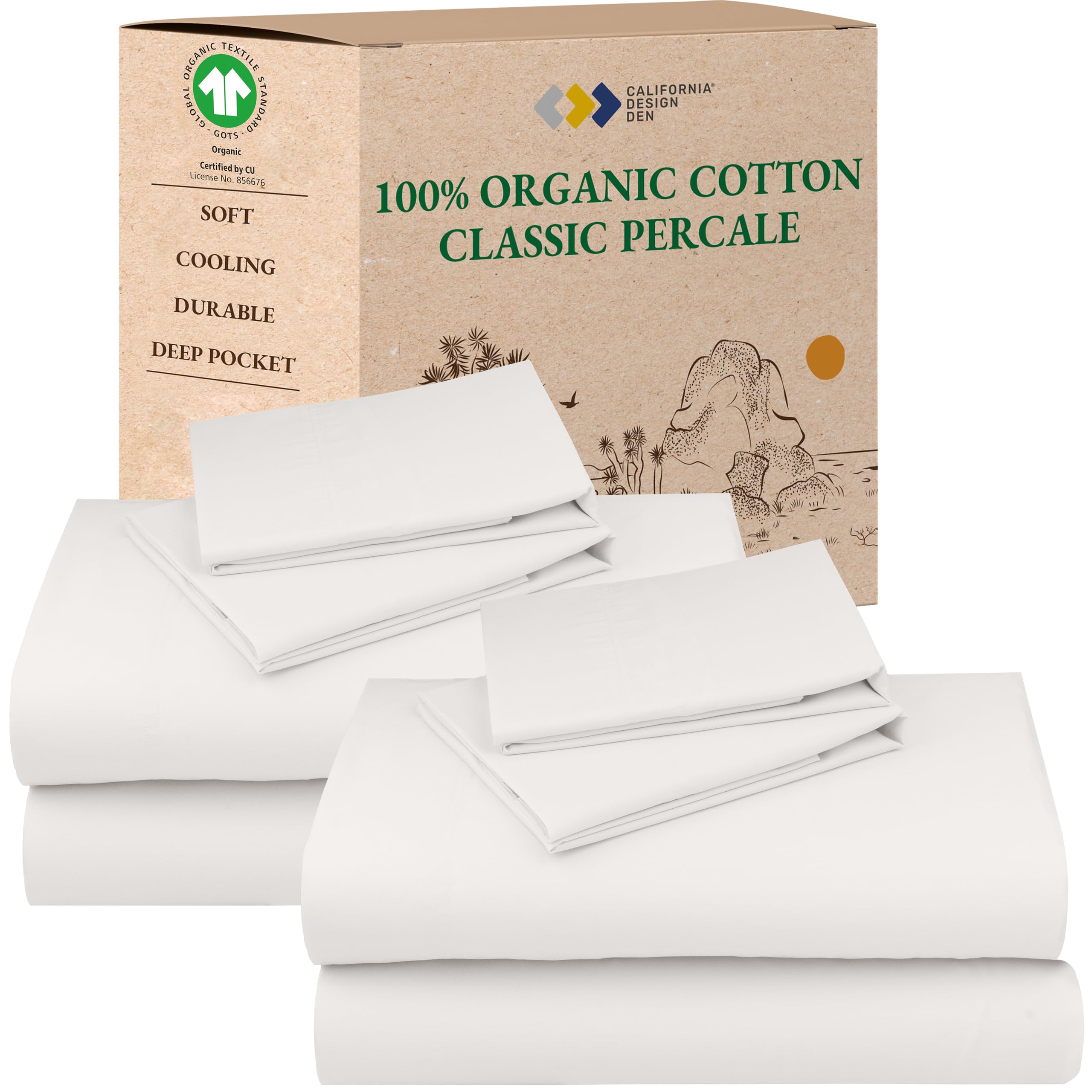 California Design Den 2-Pack King Size Sheets Set - 100% Organic Cotton Bedsheets, Crisp and Breathable Percale Feel, Deep Pocke